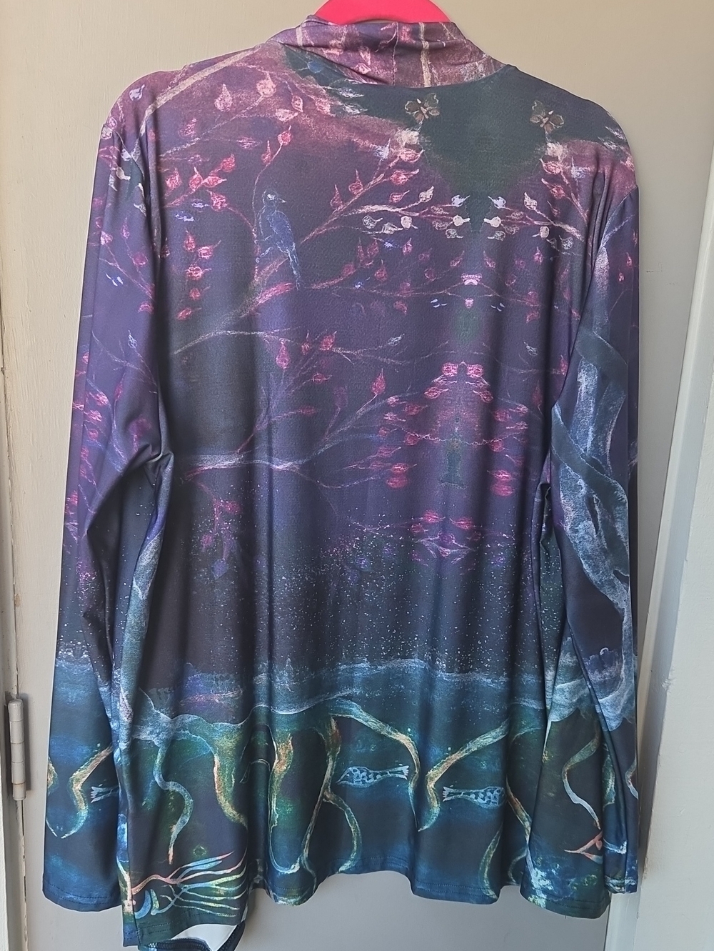 Open Front Draped Cardigan in Purple & Navy - Picture 3 of 5